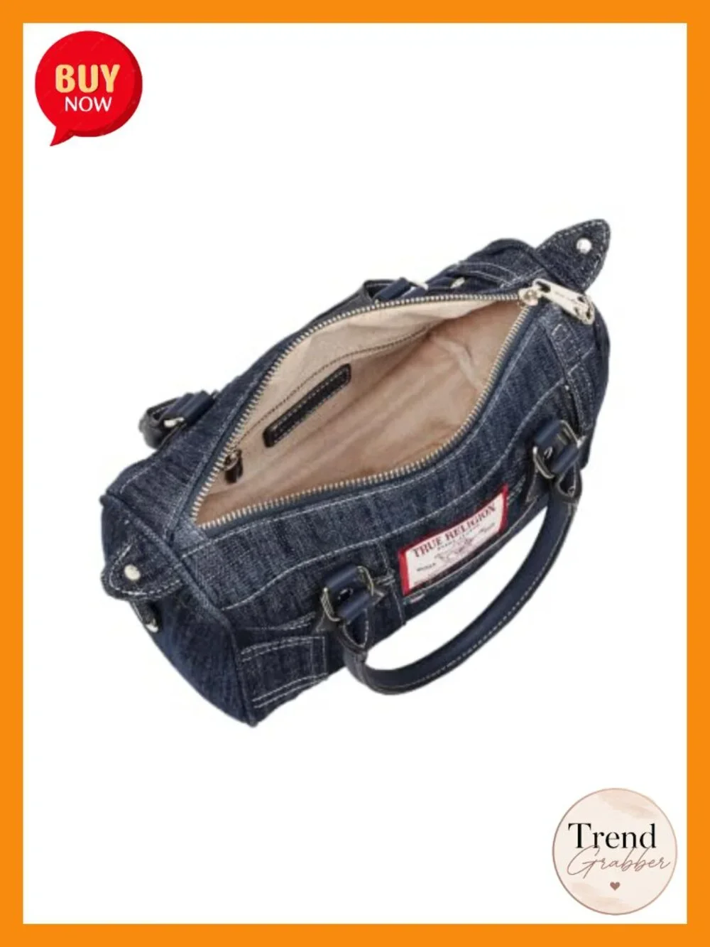 Denim Satchel with Top Handles & Crossbody Strap
